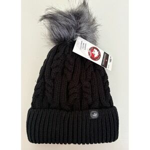 NWT Canada Weather Gear Women's Beanie Hat Black Plush Lined W/Pom Pom Gorpcore